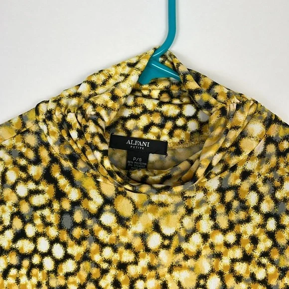 EUC ALFANI Yellow 3/4 Sleeve Mock Ruched Neck Blouse P/S - Picture 3 of 9